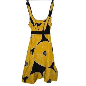 Anthro Moulinette Soeurs Brighter Seasons Yellow Black Floral Silk Dress Size 4